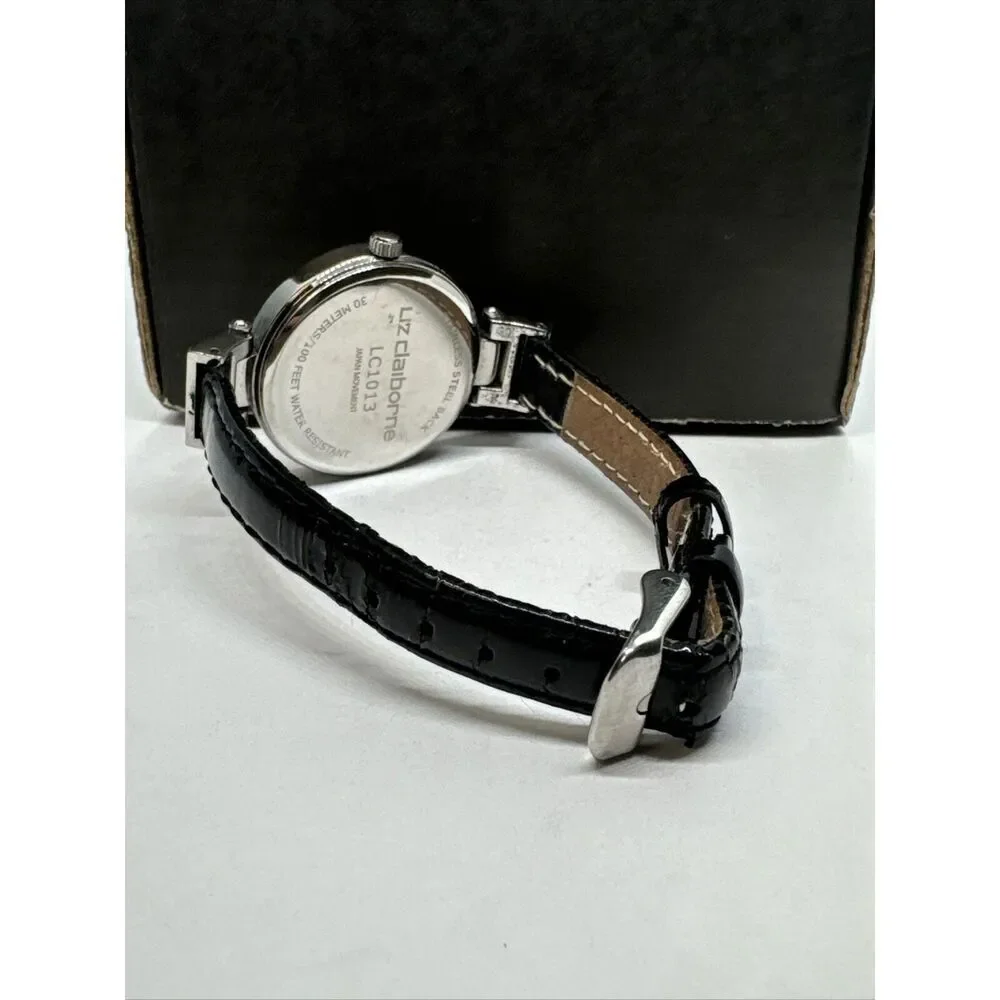 Liz Claiborne LC1013 Women's Black Leather Analog Dial Quartz Wrist Watch JNA190